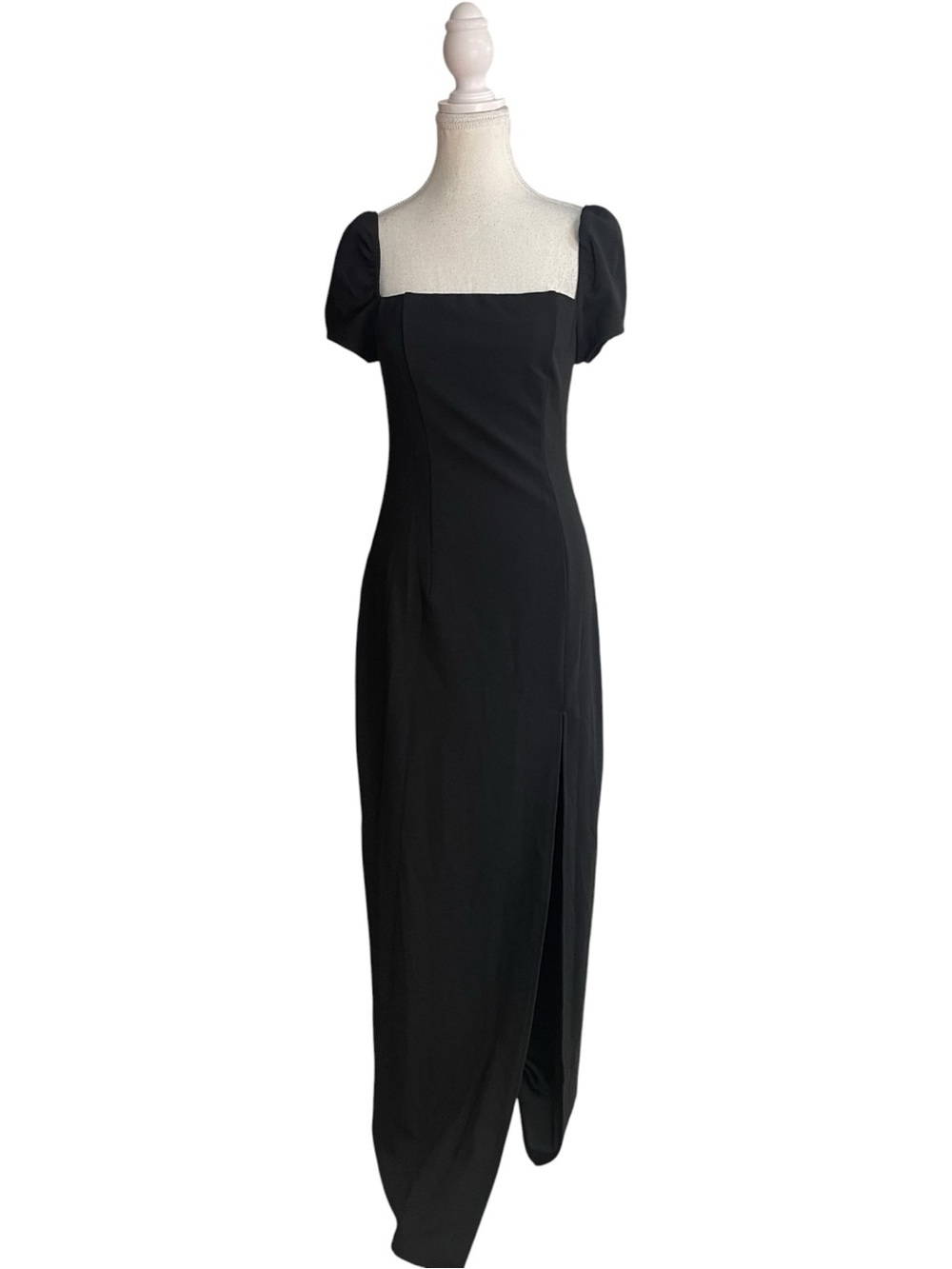 Lulus Essential Invitee Cap Puff Sleeve Square Neck Column Maxi Dress Black